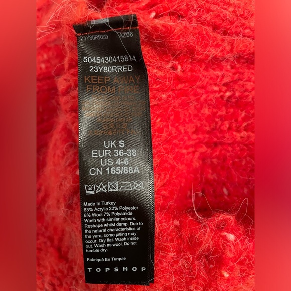 Topshop Womens Size 4-6 Petal Pointelle Red  Crewneck Sweater - Picture 9 of 10